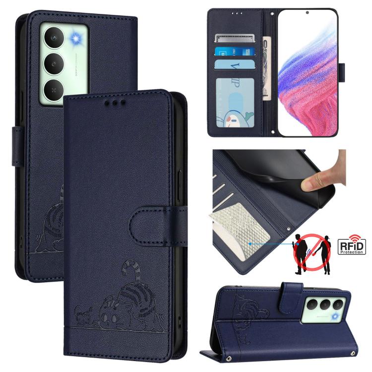 Cat Rat Embossed Pattern RFID Leather Phone Case with Lanyard, For Realme 15 / 15 Pro 5G Global, For Realme C71 4G Global, For Realme Neo7 Turbo 5G, For Realme V70 / 14x Global / C75 5G, For Realme Narzo 80 Pro / 14 Pro 5G India                        ...