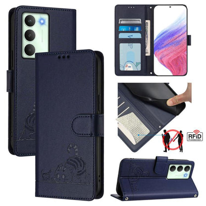 Cat Rat Embossed Pattern RFID Leather Phone Case with Lanyard, For Realme 15 / 15 Pro 5G Global, For Realme C71 4G Global, For Realme Neo7 Turbo 5G, For Realme V70 / 14x Global / C75 5G, For Realme Narzo 80 Pro / 14 Pro 5G India                        ...