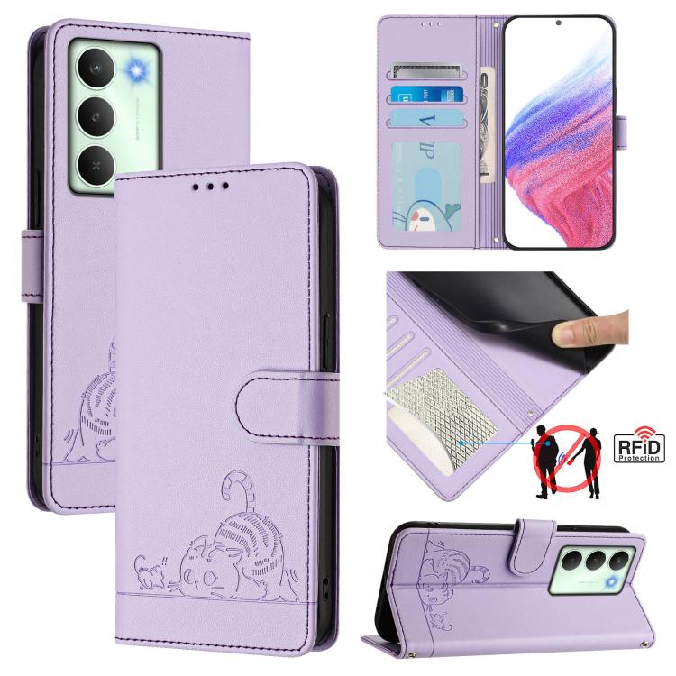 Cat Rat Embossed Pattern RFID Leather Phone Case with Lanyard, For Realme 15 / 15 Pro 5G Global, For Realme C71 4G Global, For Realme Neo7 Turbo 5G, For Realme V70 / 14x Global / C75 5G, For Realme Narzo 80 Pro / 14 Pro 5G India                        ...