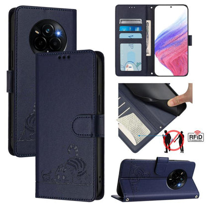 Cat Rat Embossed Pattern RFID Leather Phone Case with Lanyard, For Realme 15 / 15 Pro 5G Global, For Realme C71 4G Global, For Realme Neo7 Turbo 5G, For Realme V70 / 14x Global / C75 5G, For Realme Narzo 80 Pro / 14 Pro 5G India                        ...