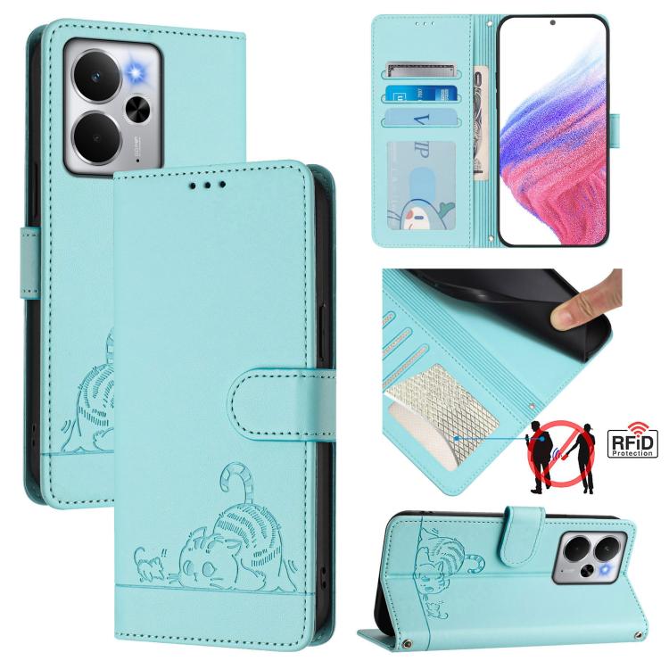 Cat Rat Embossed Pattern RFID Leather Phone Case with Lanyard, For Realme 15 / 15 Pro 5G Global, For Realme C71 4G Global, For Realme Neo7 Turbo 5G, For Realme V70 / 14x Global / C75 5G, For Realme Narzo 80 Pro / 14 Pro 5G India                        ...