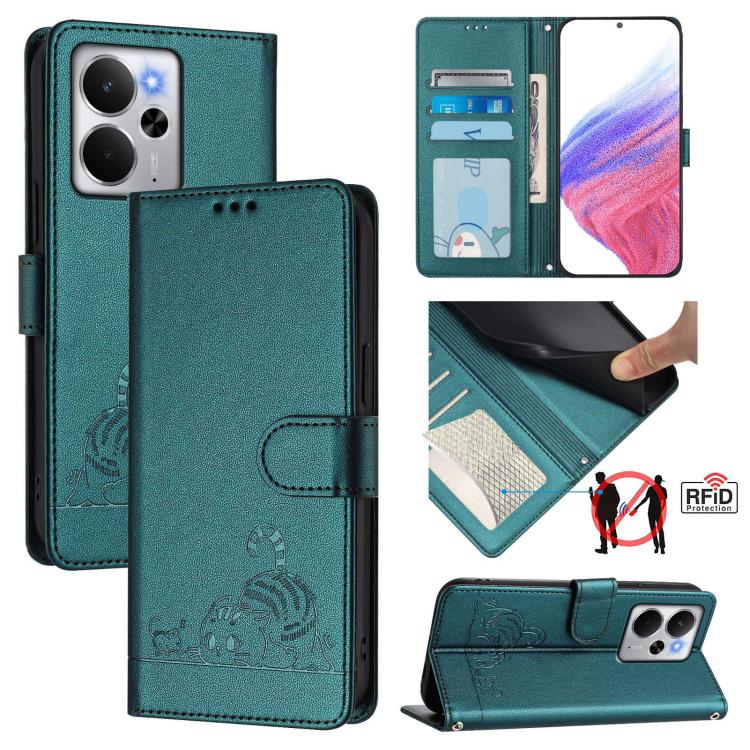 Cat Rat Embossed Pattern RFID Leather Phone Case with Lanyard, For Realme 15 / 15 Pro 5G Global, For Realme C71 4G Global, For Realme Neo7 Turbo 5G, For Realme V70 / 14x Global / C75 5G, For Realme Narzo 80 Pro / 14 Pro 5G India                        ...