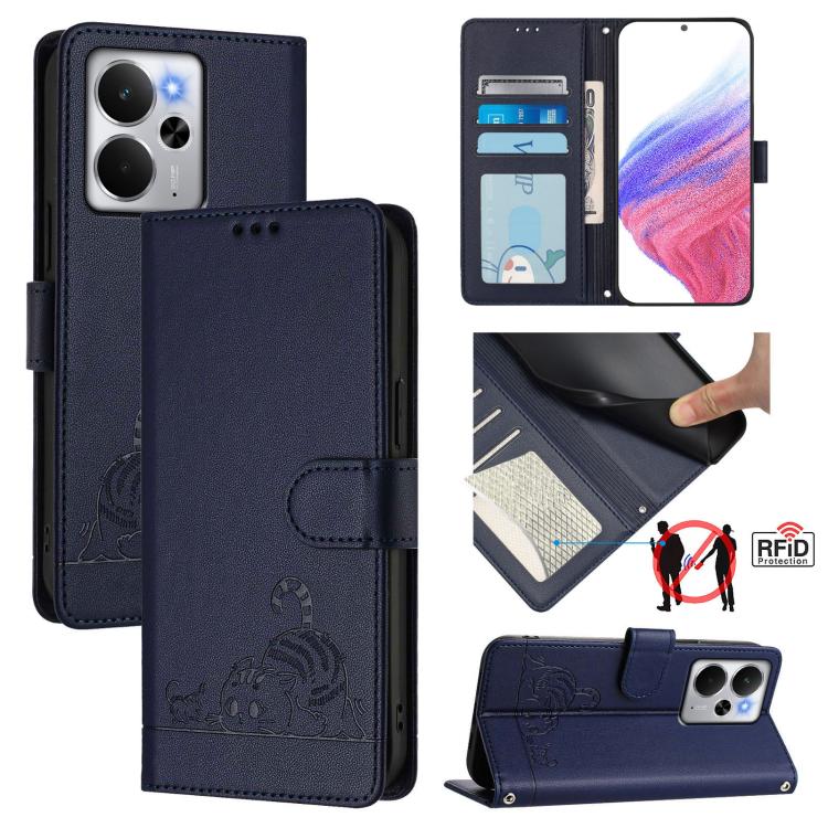 Cat Rat Embossed Pattern RFID Leather Phone Case with Lanyard, For Realme 15 / 15 Pro 5G Global, For Realme C71 4G Global, For Realme Neo7 Turbo 5G, For Realme V70 / 14x Global / C75 5G, For Realme Narzo 80 Pro / 14 Pro 5G India                        ...