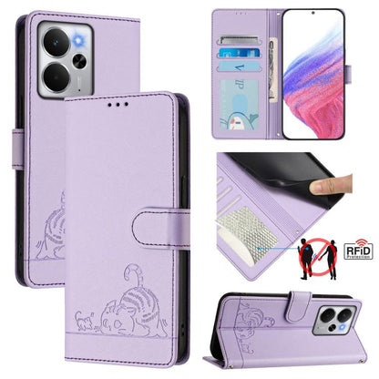 Cat Rat Embossed Pattern RFID Leather Phone Case with Lanyard, For Realme 15 / 15 Pro 5G Global, For Realme C71 4G Global, For Realme Neo7 Turbo 5G, For Realme V70 / 14x Global / C75 5G, For Realme Narzo 80 Pro / 14 Pro 5G India                        ...