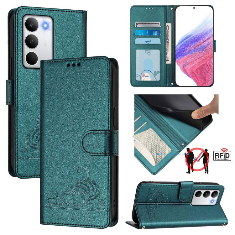 Cat Rat Embossed Pattern RFID Leather Phone Case with Lanyard, For Realme 15 / 15 Pro 5G Global, For Realme C71 4G Global, For Realme Neo7 Turbo 5G, For Realme V70 / 14x Global / C75 5G, For Realme Narzo 80 Pro / 14 Pro 5G India                        ...