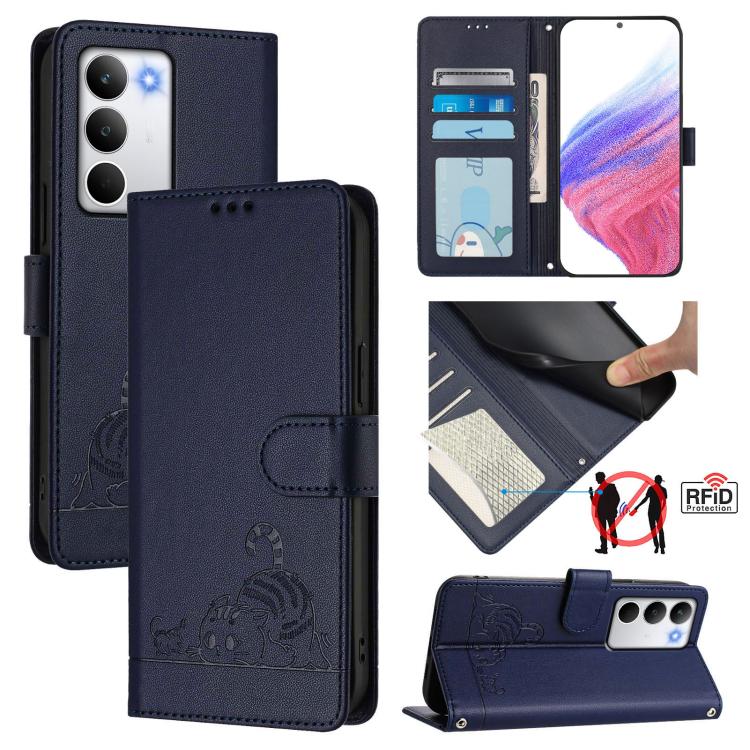 Cat Rat Embossed Pattern RFID Leather Phone Case with Lanyard, For Realme 15 / 15 Pro 5G Global, For Realme C71 4G Global, For Realme Neo7 Turbo 5G, For Realme V70 / 14x Global / C75 5G, For Realme Narzo 80 Pro / 14 Pro 5G India                        ...