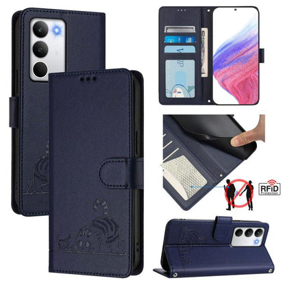 Cat Rat Embossed Pattern RFID Leather Phone Case with Lanyard, For Realme 15 / 15 Pro 5G Global, For Realme C71 4G Global, For Realme Neo7 Turbo 5G, For Realme V70 / 14x Global / C75 5G, For Realme Narzo 80 Pro / 14 Pro 5G India                        ...
