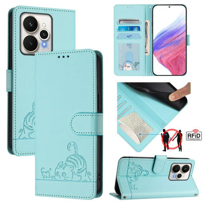 Cat Rat Embossed Pattern RFID Leather Phone Case with Lanyard, For Realme 15 / 15 Pro 5G Global, For Realme C71 4G Global, For Realme Neo7 Turbo 5G, For Realme V70 / 14x Global / C75 5G, For Realme Narzo 80 Pro / 14 Pro 5G India                        ...