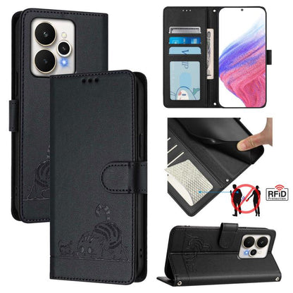Cat Rat Embossed Pattern RFID Leather Phone Case with Lanyard, For Realme 15 / 15 Pro 5G Global, For Realme C71 4G Global, For Realme Neo7 Turbo 5G, For Realme V70 / 14x Global / C75 5G, For Realme Narzo 80 Pro / 14 Pro 5G India                        ...