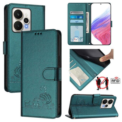 Cat Rat Embossed Pattern RFID Leather Phone Case with Lanyard, For Realme 15 / 15 Pro 5G Global, For Realme C71 4G Global, For Realme Neo7 Turbo 5G, For Realme V70 / 14x Global / C75 5G, For Realme Narzo 80 Pro / 14 Pro 5G India                        ...