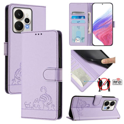 Cat Rat Embossed Pattern RFID Leather Phone Case with Lanyard, For Realme 15 / 15 Pro 5G Global, For Realme C71 4G Global, For Realme Neo7 Turbo 5G, For Realme V70 / 14x Global / C75 5G, For Realme Narzo 80 Pro / 14 Pro 5G India                        ...