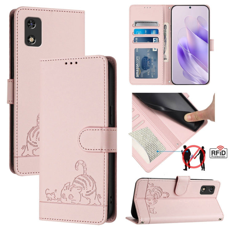 Cat Rat Embossed Pattern RFID Leather Phone Case with Lanyard, For Tecno Camon 19 NEO, For Tecno POP 5C, For Tecno Spark 6 Go / Go 2020