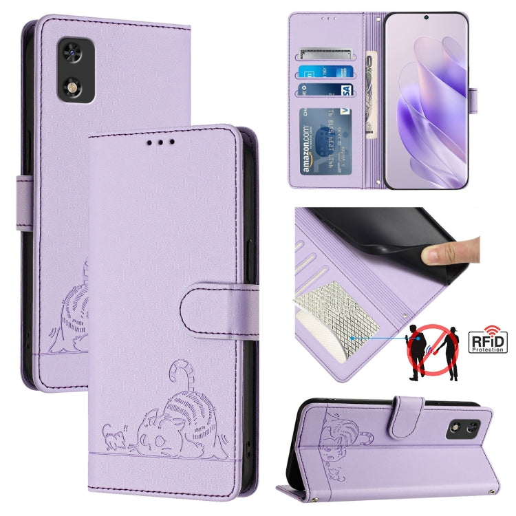 Cat Rat Embossed Pattern RFID Leather Phone Case with Lanyard, For Tecno Camon 19 NEO, For Tecno POP 5C, For Tecno Spark 6 Go / Go 2020