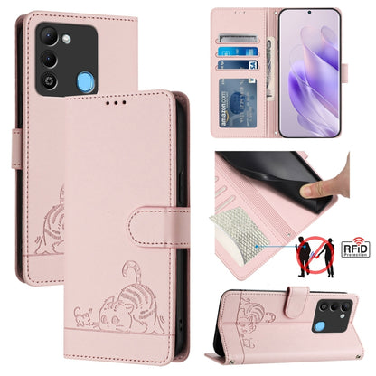 Pink flip wallet phone case with embossed cat-rat pattern, card slot, RFID lining