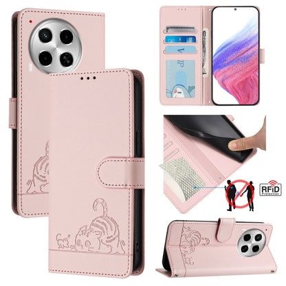 Rose pink embossed leather phone wallet case with lanyard and RFID card slots