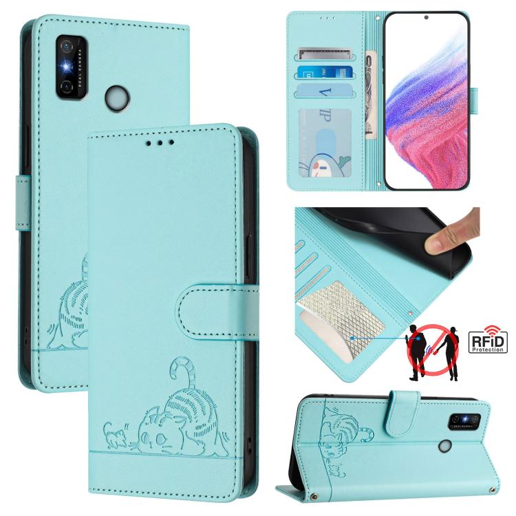 Cat Rat Embossed Pattern RFID Leather Phone Case with Lanyard, For Tecno Camon 19 NEO, For Tecno POP 5C, For Tecno Spark 6 Go / Go 2020