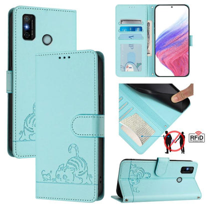 Cat Rat Embossed Pattern RFID Leather Phone Case with Lanyard, For Tecno Camon 19 NEO, For Tecno POP 5C, For Tecno Spark 6 Go / Go 2020
