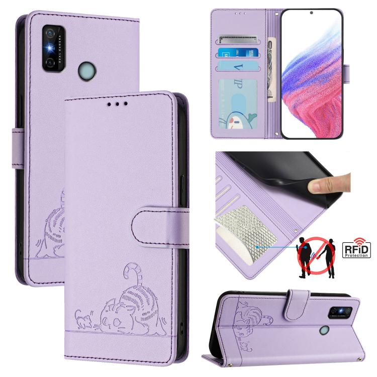 Cat Rat Embossed Pattern RFID Leather Phone Case with Lanyard, For Tecno Camon 19 NEO, For Tecno POP 5C, For Tecno Spark 6 Go / Go 2020
