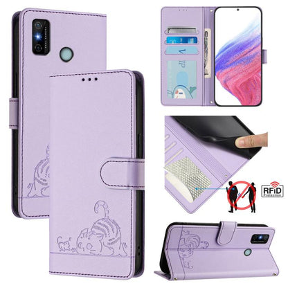 Cat Rat Embossed Pattern RFID Leather Phone Case with Lanyard, For Tecno Camon 19 NEO, For Tecno POP 5C, For Tecno Spark 6 Go / Go 2020