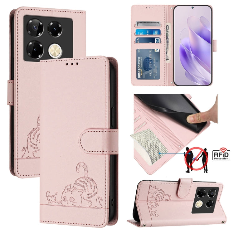 Cat Rat Embossed Pattern RFID Leather Phone Case with Lanyard, For Infinix Smart 8 Plus / 8 Pro, For Infinix GT 20 Pro/X6871, For Infinix Note 40 Pro 4G X6850, For Infinix Note 40 Pro 5G X6851, For Infinix Note 40, For Infinix Note 40 5G               ...