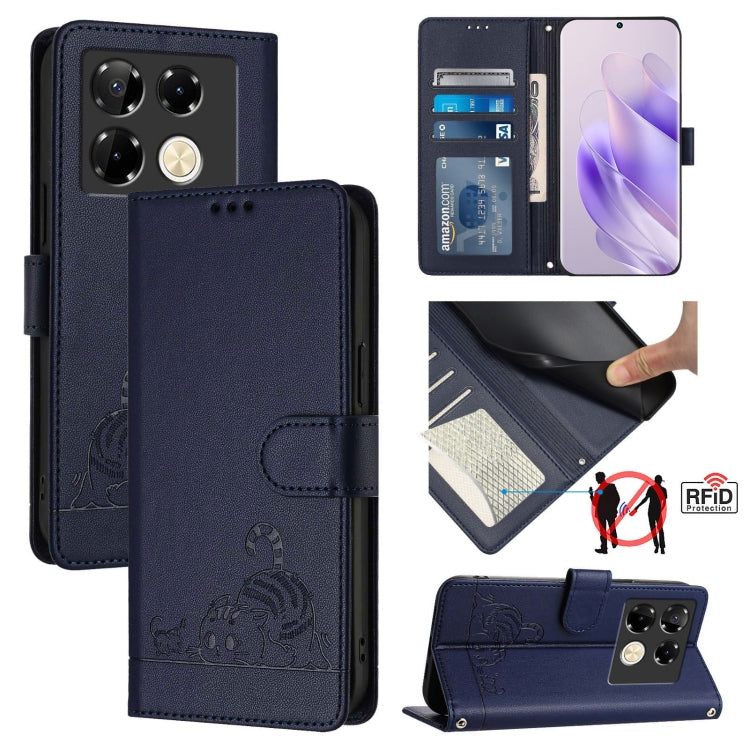 Cat Rat Embossed Pattern RFID Leather Phone Case with Lanyard, For Infinix Smart 8 Plus / 8 Pro, For Infinix GT 20 Pro/X6871, For Infinix Note 40 Pro 4G X6850, For Infinix Note 40 Pro 5G X6851, For Infinix Note 40, For Infinix Note 40 5G               ...