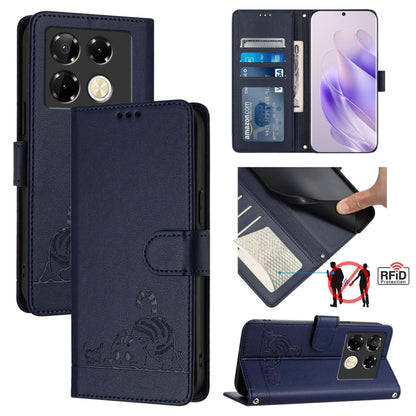 Cat Rat Embossed Pattern RFID Leather Phone Case with Lanyard, For Infinix Smart 8 Plus / 8 Pro, For Infinix GT 20 Pro/X6871, For Infinix Note 40 Pro 4G X6850, For Infinix Note 40 Pro 5G X6851, For Infinix Note 40, For Infinix Note 40 5G               ...