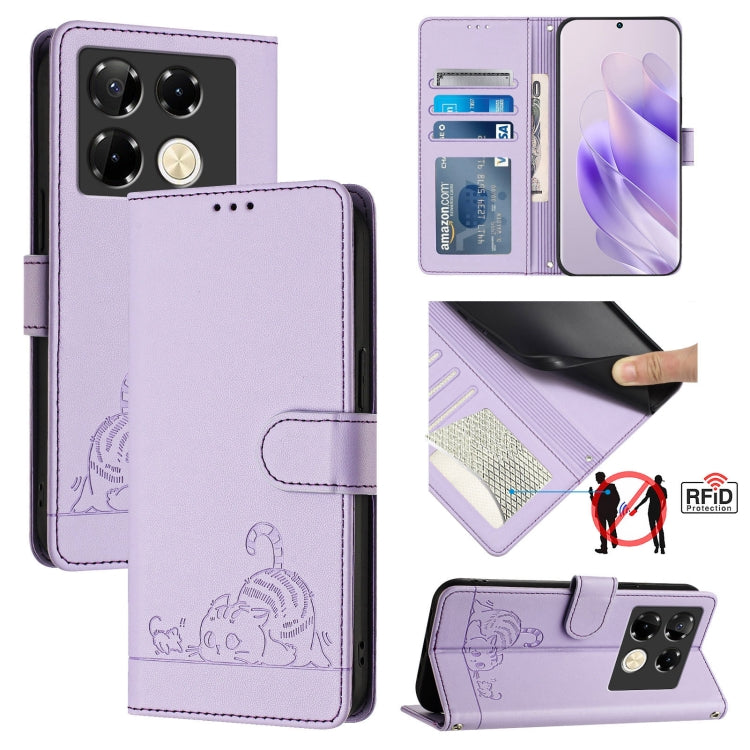 Cat Rat Embossed Pattern RFID Leather Phone Case with Lanyard, For Infinix Smart 8 Plus / 8 Pro, For Infinix GT 20 Pro/X6871, For Infinix Note 40 Pro 4G X6850, For Infinix Note 40 Pro 5G X6851, For Infinix Note 40, For Infinix Note 40 5G               ...