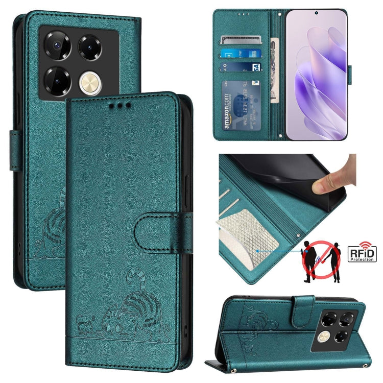 Cat Rat Embossed Pattern RFID Leather Phone Case with Lanyard, For Infinix Smart 8 Plus / 8 Pro, For Infinix GT 20 Pro/X6871, For Infinix Note 40 Pro 4G X6850, For Infinix Note 40 Pro 5G X6851, For Infinix Note 40, For Infinix Note 40 5G               ...
