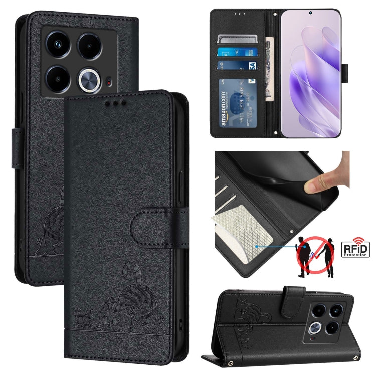 Cat Rat Embossed Pattern RFID Leather Phone Case with Lanyard, For Infinix Smart 8 Plus / 8 Pro, For Infinix GT 20 Pro/X6871, For Infinix Note 40 Pro 4G X6850, For Infinix Note 40 Pro 5G X6851, For Infinix Note 40, For Infinix Note 40 5G               ...