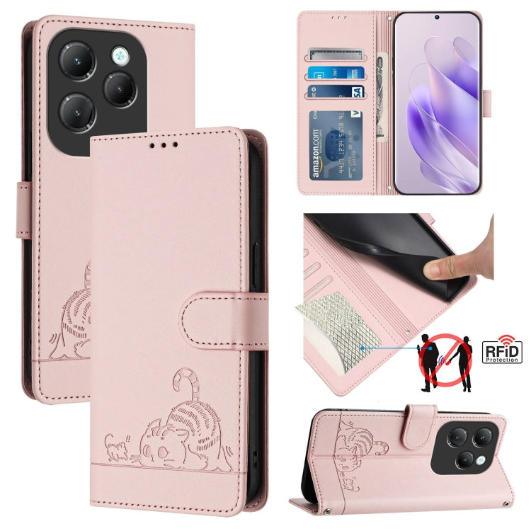 Cat Rat Embossed Pattern RFID Leather Phone Case with Lanyard, For Infinix Smart 8 Plus / 8 Pro, For Infinix GT 20 Pro/X6871, For Infinix Note 40 Pro 4G X6850, For Infinix Note 40 Pro 5G X6851, For Infinix Note 40, For Infinix Note 40 5G               ...