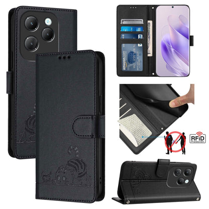Cat Rat Embossed Pattern RFID Leather Phone Case with Lanyard, For Infinix Smart 8 Plus / 8 Pro, For Infinix GT 20 Pro/X6871, For Infinix Note 40 Pro 4G X6850, For Infinix Note 40 Pro 5G X6851, For Infinix Note 40, For Infinix Note 40 5G               ...