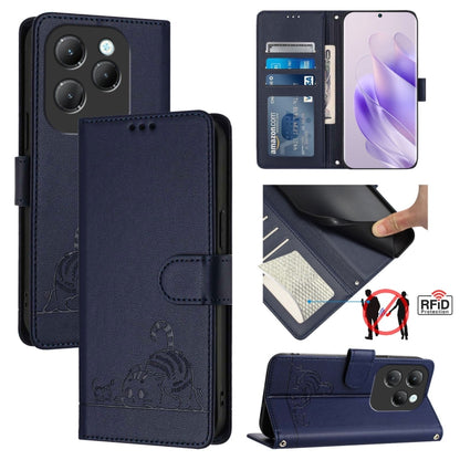 Cat Rat Embossed Pattern RFID Leather Phone Case with Lanyard, For Infinix Smart 8 Plus / 8 Pro, For Infinix GT 20 Pro/X6871, For Infinix Note 40 Pro 4G X6850, For Infinix Note 40 Pro 5G X6851, For Infinix Note 40, For Infinix Note 40 5G               ...