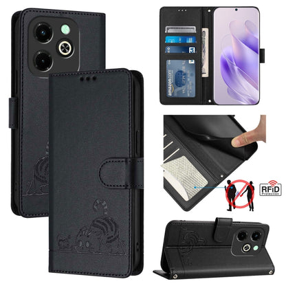 Cat Rat Embossed Pattern RFID Leather Phone Case with Lanyard, For Infinix Smart 8 Plus / 8 Pro, For Infinix GT 20 Pro/X6871, For Infinix Note 40 Pro 4G X6850, For Infinix Note 40 Pro 5G X6851, For Infinix Note 40, For Infinix Note 40 5G               ...