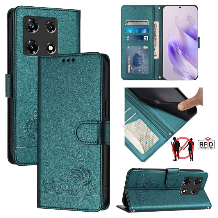 Cat Rat Embossed Pattern RFID Leather Phone Case with Lanyard, For Infinix Smart 8 Plus / 8 Pro, For Infinix GT 20 Pro/X6871, For Infinix Note 40 Pro 4G X6850, For Infinix Note 40 Pro 5G X6851, For Infinix Note 40, For Infinix Note 40 5G               ...