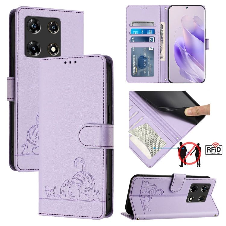 Cat Rat Embossed Pattern RFID Leather Phone Case with Lanyard, For Infinix Smart 8 Plus / 8 Pro, For Infinix GT 20 Pro/X6871, For Infinix Note 40 Pro 4G X6850, For Infinix Note 40 Pro 5G X6851, For Infinix Note 40, For Infinix Note 40 5G               ...