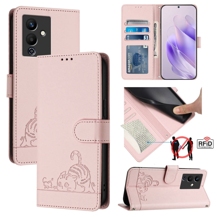 Cat Rat Embossed Pattern RFID Leather Phone Case with Lanyard, For Infinix Note 12 Pro 4G, For Infinix Note 12 2023, For Infinix Note 12 Pro 5G, For Infinix Note 12 5G, For Infinix Hot 10T / 10s, For Infinix Hot 10i, For Infinix Hot 9 / Hot 9 Pro