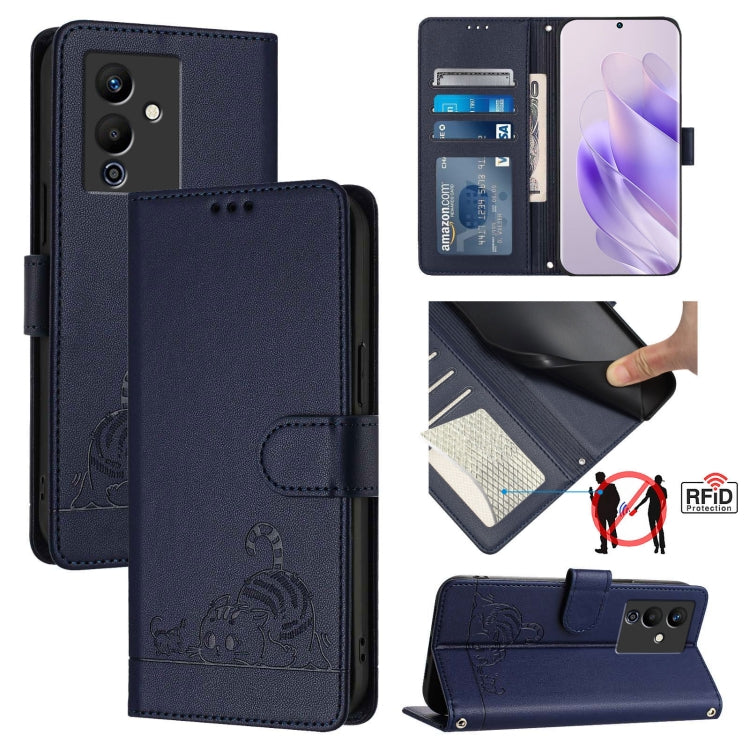Cat Rat Embossed Pattern RFID Leather Phone Case with Lanyard, For Infinix Note 12 Pro 4G, For Infinix Note 12 2023, For Infinix Note 12 Pro 5G, For Infinix Note 12 5G, For Infinix Hot 10T / 10s, For Infinix Hot 10i, For Infinix Hot 9 / Hot 9 Pro