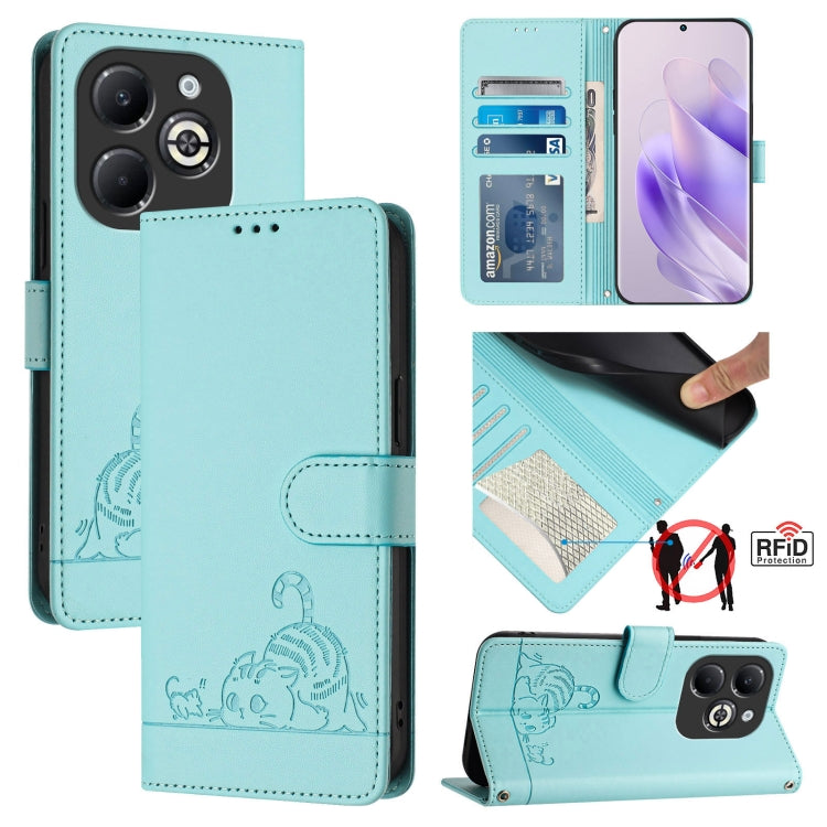 Cat Rat Embossed Pattern RFID Leather Phone Case with Lanyard, For Infinix Smart 8 Plus / 8 Pro, For Infinix GT 20 Pro/X6871, For Infinix Note 40 Pro 4G X6850, For Infinix Note 40 Pro 5G X6851, For Infinix Note 40, For Infinix Note 40 5G               ...