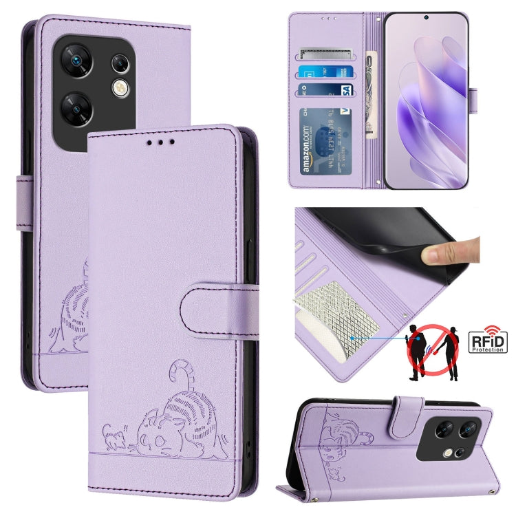 Cat Rat Embossed Pattern RFID Leather Phone Case with Lanyard, For Infinix Smart 8 Plus / 8 Pro, For Infinix GT 20 Pro/X6871, For Infinix Note 40 Pro 4G X6850, For Infinix Note 40 Pro 5G X6851, For Infinix Note 40, For Infinix Note 40 5G               ...