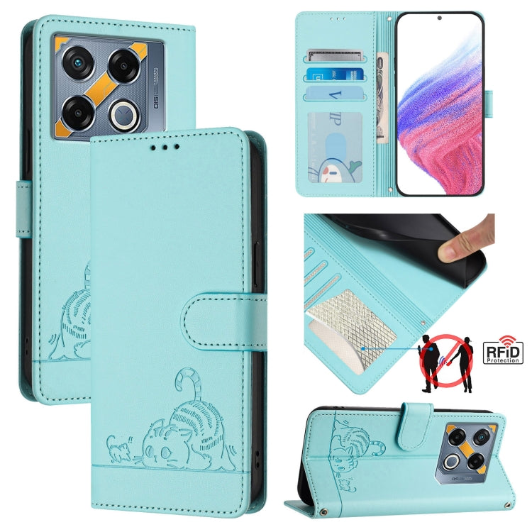 Cat Rat Embossed Pattern RFID Leather Phone Case with Lanyard, For Infinix Smart 8 Plus / 8 Pro, For Infinix GT 20 Pro/X6871, For Infinix Note 40 Pro 4G X6850, For Infinix Note 40 Pro 5G X6851, For Infinix Note 40, For Infinix Note 40 5G               ...