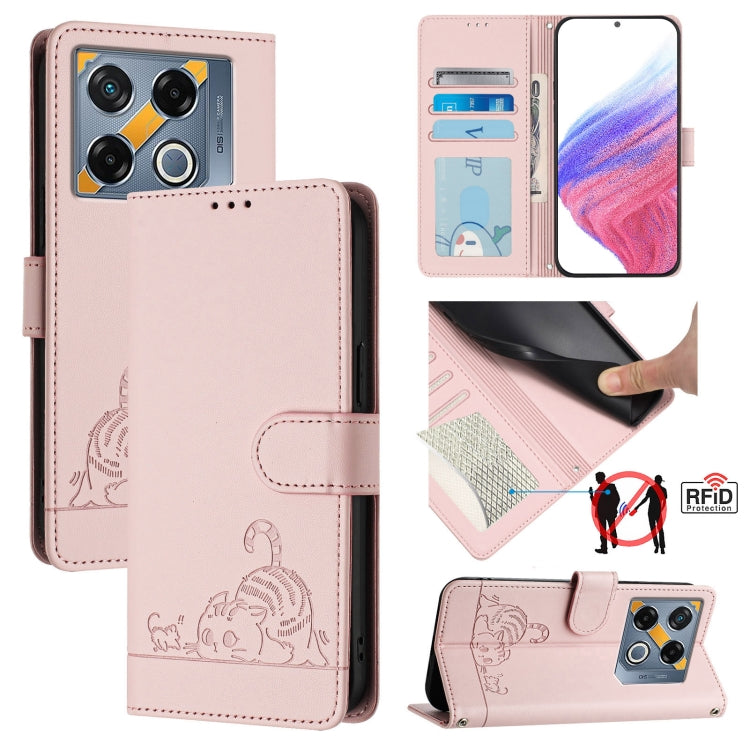 Cat Rat Embossed Pattern RFID Leather Phone Case with Lanyard, For Infinix Smart 8 Plus / 8 Pro, For Infinix GT 20 Pro/X6871, For Infinix Note 40 Pro 4G X6850, For Infinix Note 40 Pro 5G X6851, For Infinix Note 40, For Infinix Note 40 5G               ...
