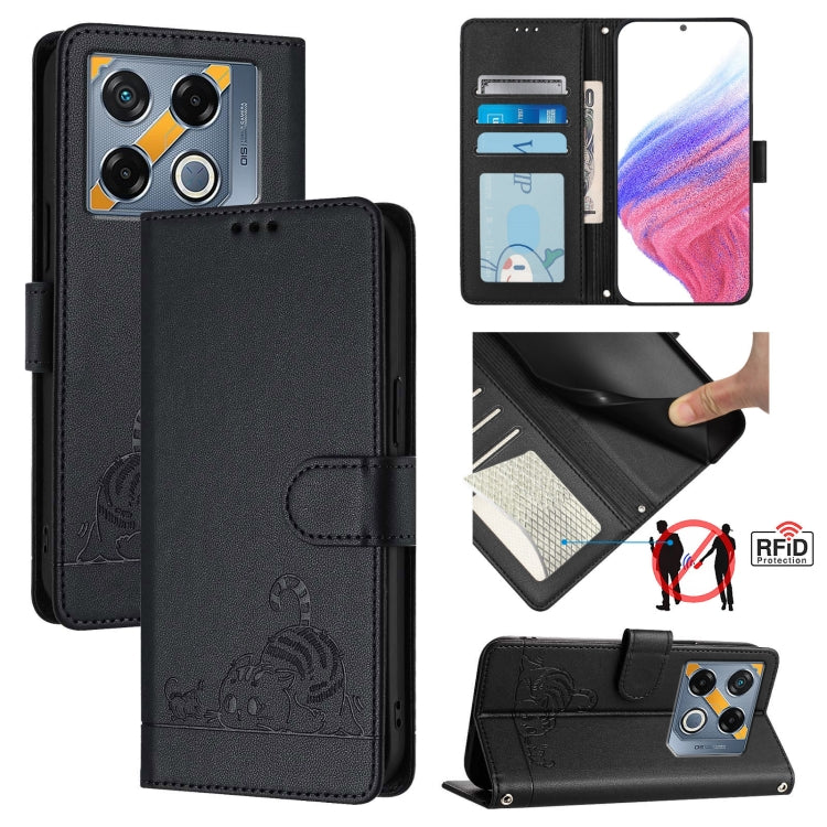 Cat Rat Embossed Pattern RFID Leather Phone Case with Lanyard, For Infinix Smart 8 Plus / 8 Pro, For Infinix GT 20 Pro/X6871, For Infinix Note 40 Pro 4G X6850, For Infinix Note 40 Pro 5G X6851, For Infinix Note 40, For Infinix Note 40 5G               ...