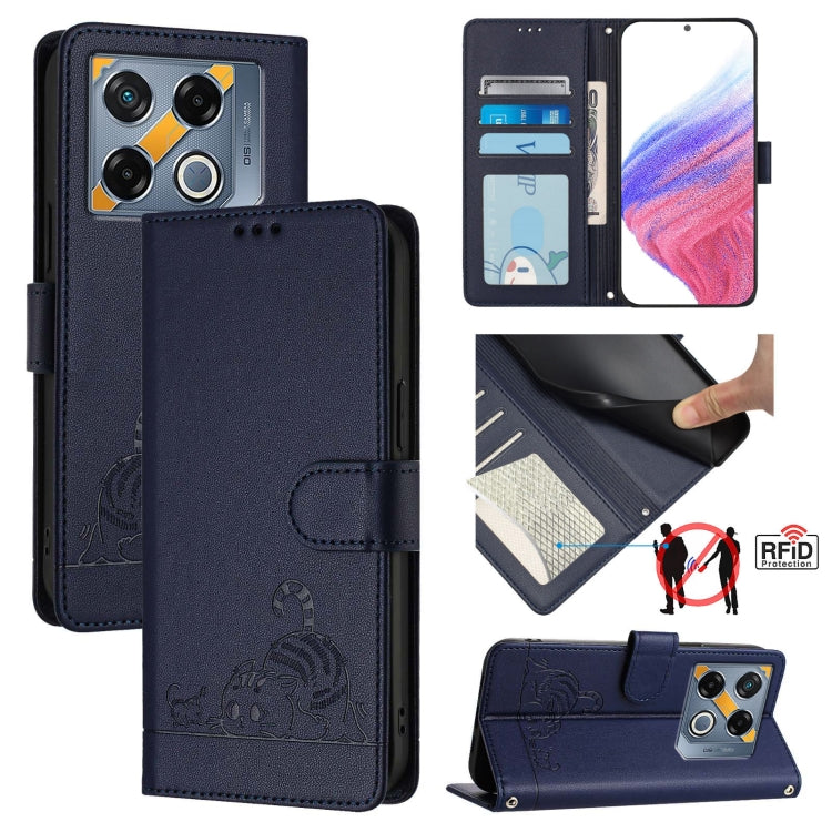 Cat Rat Embossed Pattern RFID Leather Phone Case with Lanyard, For Infinix Smart 8 Plus / 8 Pro, For Infinix GT 20 Pro/X6871, For Infinix Note 40 Pro 4G X6850, For Infinix Note 40 Pro 5G X6851, For Infinix Note 40, For Infinix Note 40 5G               ...