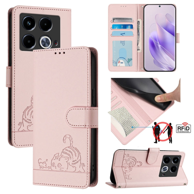 Cat Rat Embossed Pattern RFID Leather Phone Case with Lanyard, For Infinix Smart 8 Plus / 8 Pro, For Infinix GT 20 Pro/X6871, For Infinix Note 40 Pro 4G X6850, For Infinix Note 40 Pro 5G X6851, For Infinix Note 40, For Infinix Note 40 5G               ...