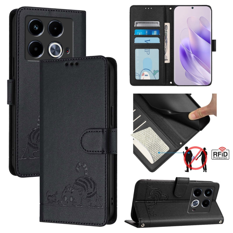 Cat Rat Embossed Pattern RFID Leather Phone Case with Lanyard, For Infinix Smart 8 Plus / 8 Pro, For Infinix GT 20 Pro/X6871, For Infinix Note 40 Pro 4G X6850, For Infinix Note 40 Pro 5G X6851, For Infinix Note 40, For Infinix Note 40 5G               ...