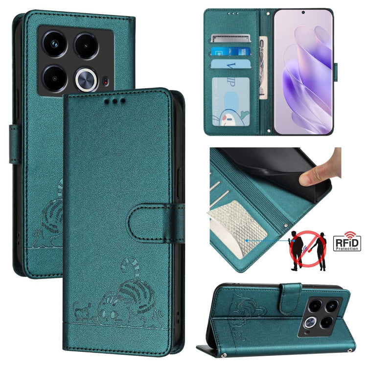 Cat Rat Embossed Pattern RFID Leather Phone Case with Lanyard, For Infinix Smart 8 Plus / 8 Pro, For Infinix GT 20 Pro/X6871, For Infinix Note 40 Pro 4G X6850, For Infinix Note 40 Pro 5G X6851, For Infinix Note 40, For Infinix Note 40 5G               ...