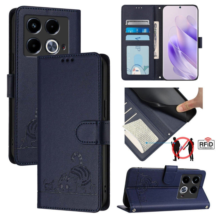 Cat Rat Embossed Pattern RFID Leather Phone Case with Lanyard, For Infinix Smart 8 Plus / 8 Pro, For Infinix GT 20 Pro/X6871, For Infinix Note 40 Pro 4G X6850, For Infinix Note 40 Pro 5G X6851, For Infinix Note 40, For Infinix Note 40 5G               ...