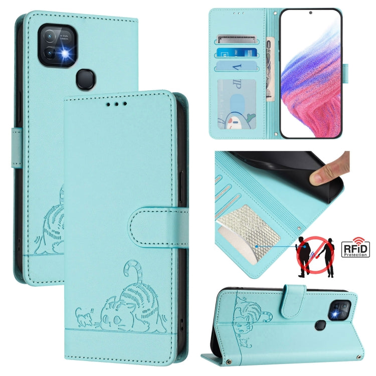 Cat Rat Embossed Pattern RFID Leather Phone Case with Lanyard, For Infinix Note 12 Pro 4G, For Infinix Note 12 2023, For Infinix Note 12 Pro 5G, For Infinix Note 12 5G, For Infinix Hot 10T / 10s, For Infinix Hot 10i, For Infinix Hot 9 / Hot 9 Pro