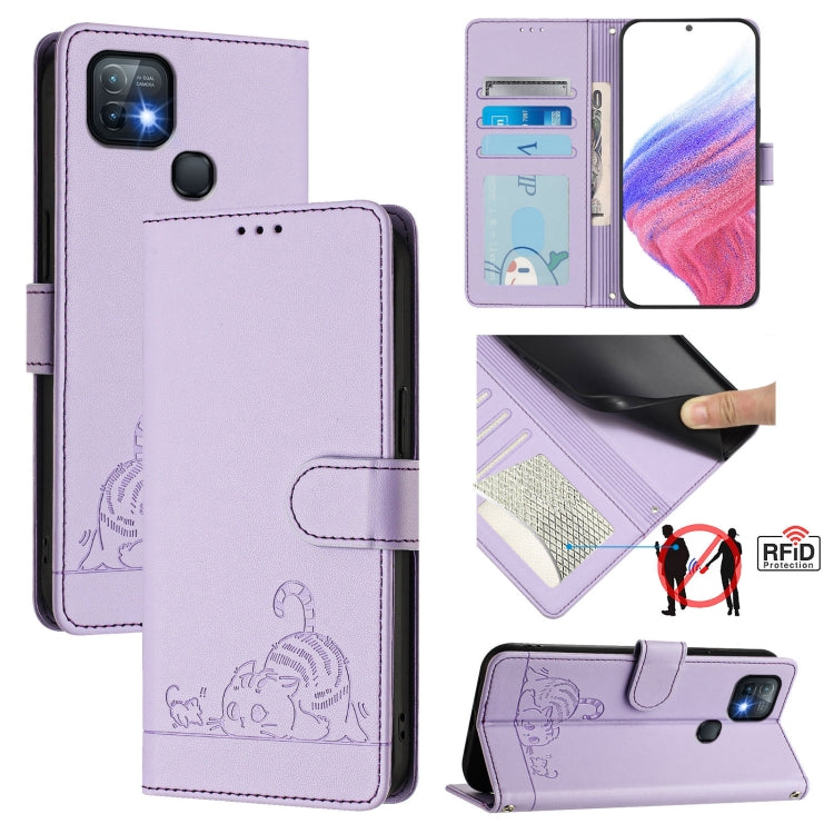 Cat Rat Embossed Pattern RFID Leather Phone Case with Lanyard, For Infinix Note 12 Pro 4G, For Infinix Note 12 2023, For Infinix Note 12 Pro 5G, For Infinix Note 12 5G, For Infinix Hot 10T / 10s, For Infinix Hot 10i, For Infinix Hot 9 / Hot 9 Pro
