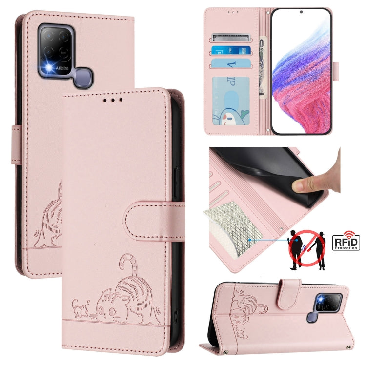 Cat Rat Embossed Pattern RFID Leather Phone Case with Lanyard, For Infinix Note 12 Pro 4G, For Infinix Note 12 2023, For Infinix Note 12 Pro 5G, For Infinix Note 12 5G, For Infinix Hot 10T / 10s, For Infinix Hot 10i, For Infinix Hot 9 / Hot 9 Pro